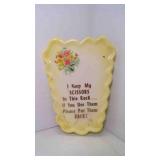 Vintage Ceramic Scissors Holder Wall Pocket Floral