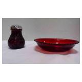2 Vintage Ruby Red Glass Scalloped Oval Dessert