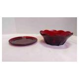 2 Vintage Ruby Red Glass Scalloped Dessert Bowl