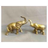 2 Vintage Solid Brass Elephant Sculptures