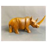 Hand-Carved African Wood Rhinoceros Figure