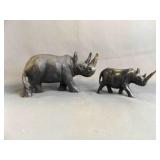 Vintage Hand-Carved African Rhinoceros Figurines