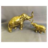 Vintage Solid Brass Elephant and Calf Art Figurine