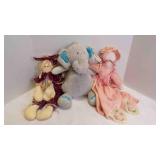 3 Vintage Stuffed Dolls 1 Pink Rag/Cloth Doll