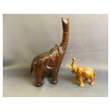 Vintage Hand-Carved Wood Elephant Sculptures