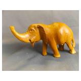Hand-Carved Wood Elephant Figurine w/Trunk