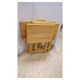 4 Foldable Snack Tables - Natural Wood Finish