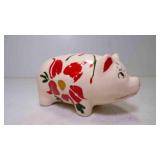 Vintage Hand Painted Ceramic Piggy Bank Red &