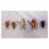 5 Vintage "Heddon" Topwater Bass Fishing Lures
