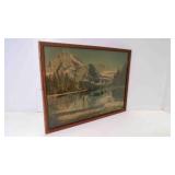Vintage Framed Print 2 Fishermen Glassy Mountain