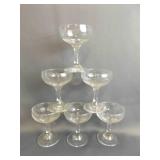 6 Vintage Clear Glass Wine or Champagne Goblets