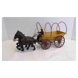 Vintage Cast Iron Horse-Drawn Wagon Missing Canopy