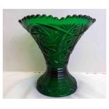 Vintage Emerald Green Pressed Glass Flower Vase