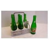 7 Vintage 7-UP Bottles And Coca-Cola Carrier