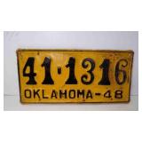 1948 Oklahoma License Plate Yellow w/Blue Letters