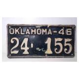 1946 Oklahoma License Plate Blue w/White Letters