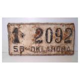 1950 Oklahoma License Plate White w/Black Letters