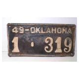 1949 Oklahoma License Plate Blue w/White Letters