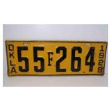 1928 Oklahoma License Plate Yellow w/Black Letters