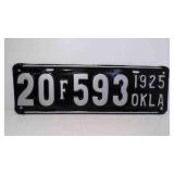 1925 Oklahoma License Plate Black w/Silver Letters