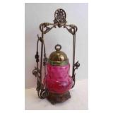 Antique Victorian Cranberry Glass Castor w/Tongs
