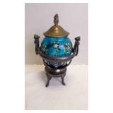 Antique Victorian Ornate Glass Pewter Plated Bowl