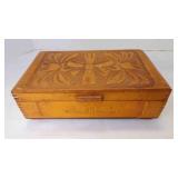 Vintage Hand-Carved Wooden Jewelry Box w/Mirror
