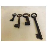 4 Antique Brass and Iron Skeleton Keys