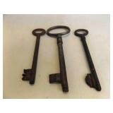 3 Antique Iron Skeleton Keys - Distinct Oval