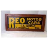 Vintage 31" Framed REO Motor Cars Embossed Sign