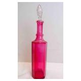 Vintage Bohemian Cranberry Cut Glass Decanter