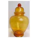 Vintage Smooth Bulbous Amber Glass Storage Jar