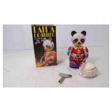 Vintage Clockwork Panda Drummer Wind Up Tin Toy