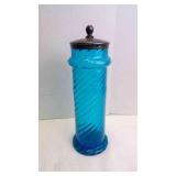 Antique Victorian Aqua-Blue Art Glass Jar w/Lid
