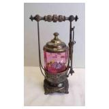 Antique Victorian Cranberry Glass Castor w/Tongs