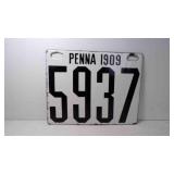 1909 Penna Pennsylvania Porcelain License Plate