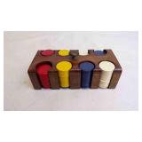 Vintage Wooden Poker Chip Caddy Some Missing Chips