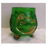 Antique (EAPG) Green Enamel Etching Scroll Jar