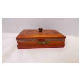 Vintage Dark Wooden Felt Compartment Keepsake Box