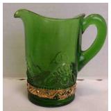 Antique (EAPG) Green Etching Creamer Pitcher