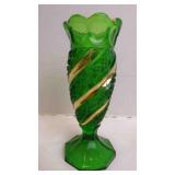 Antique (EAPG) Green Enamel Etching Scroll Vase