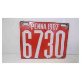 1907 Penna Pennsylvania Porcelain License Plate