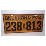 1934 Oklahoma License Plate Yellow w/Black Letters