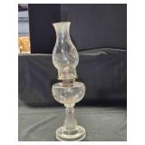 Clear glass oil lamp,11" tall, 18" w/chimney