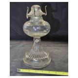 Clear glass oil lamp, 10" tall