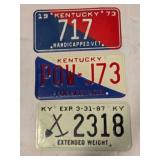 3 vintage Kentucky license plates