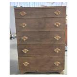 Vintage wood dresser, 5 drawers, ornate pulls
