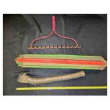 Chicken feeder, garden rake head, gas spout