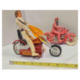 2 motorcyclists; Evil Knievel, 7" long, 6ï¿½" tall
