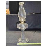 Clear glass oil lamp,12" tall, 19" w/chimney
